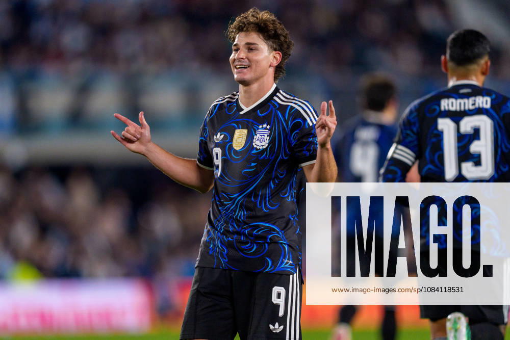 Burkina Faso v Argentina BUENOS AIRES, - OCTOBER 3: Julian Alvarez 9 of Argentina celebrates a goal during a game between Burkina Faso and Argentina at Estadio Monumental on October 3, 2026 in Buenos Aires, STATE . Buenos Aires Estadio Monumental Argentnina