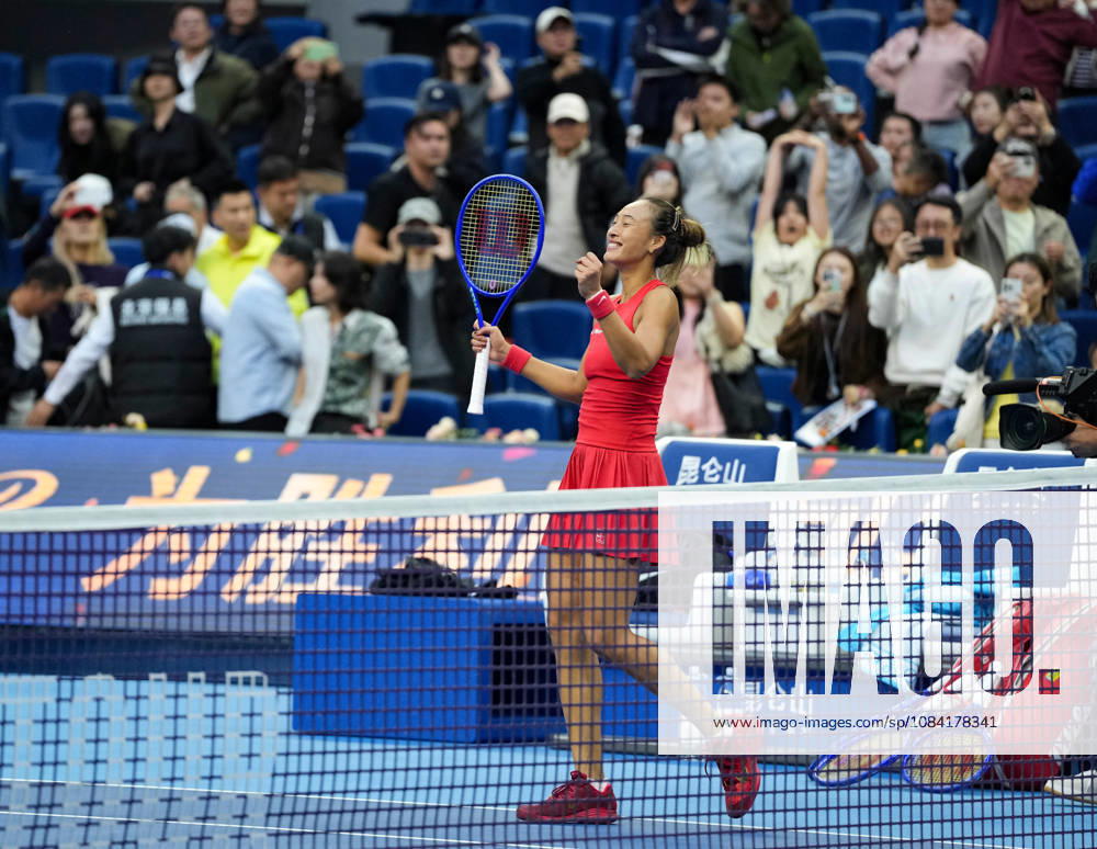 (261005) -- BEIJING, Oct. 5, 2026 -- Zheng Qinwen of China celebrates victory after winning the women s singles round of 32 match against Marie Bouzkova of the Czech Republic at 2026 China Open tennis tournament in Beijing, China, Oct. 5, 2026. ) (SP)CHINA-BEIJING-TENNIS-CHINA OPEN-WOMEN S SINGLES(CN) SunxFei