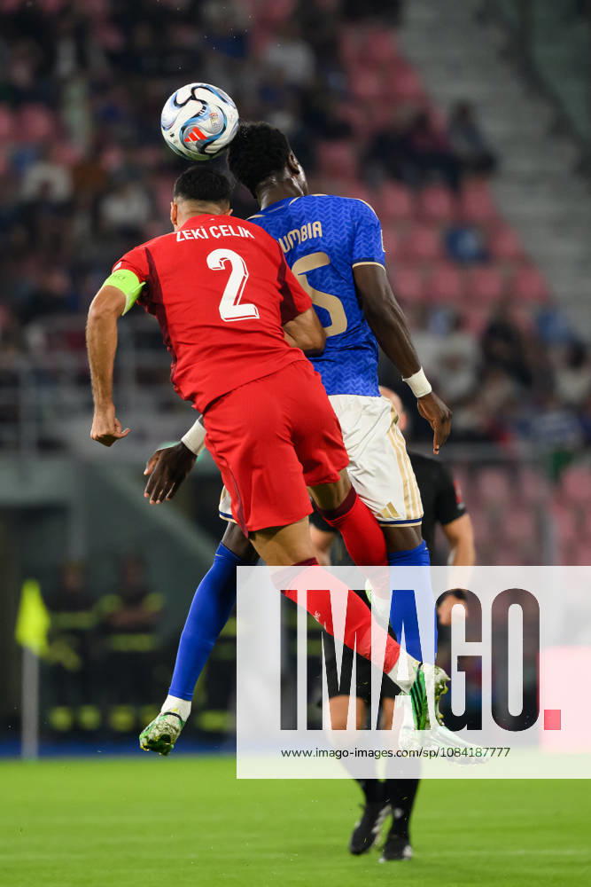 Zeki Celik of Turkiye and Issa Doumbia of Italy compete for the ball during the Nations League football match between Italy and Turkiye at Renato Dall Ara stadium in Bologna (Italy), October 5, 2026. AndreaxStaccioli