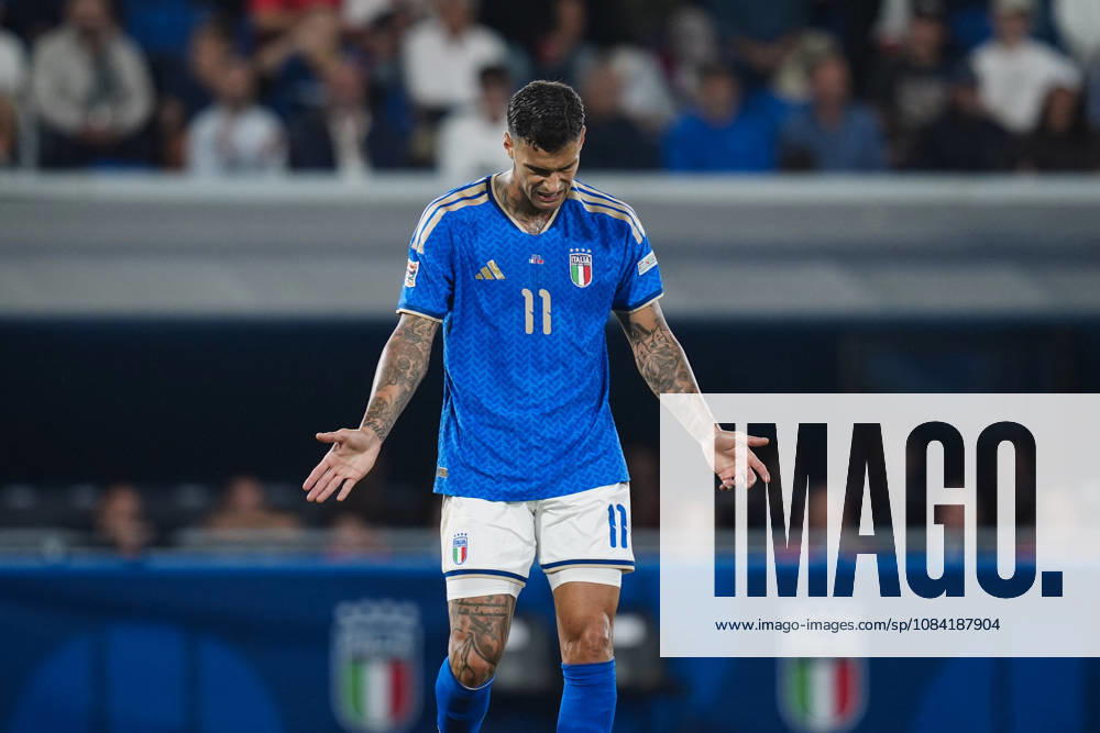 ItalyÕs Gianluca Scamacca reacts after missing a scoring chance during the UEFA Nations League 2026 27 match between Italy and Turkiye (Group A1 - Matchday 4) at Stadio Renato Dall Ara in Bologna, Italy - October 5, 2026. - Soccer