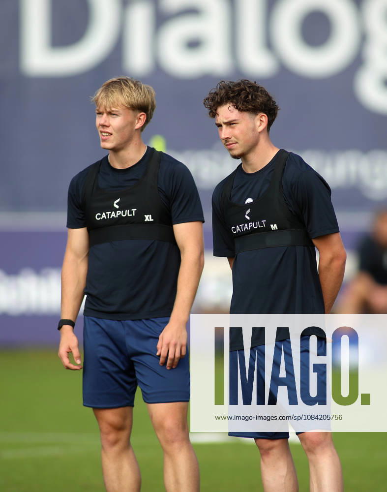 Soccer, Men s, Bavarian Regional League, 2026–2027 Season, TSV 1860 Munich, Practice, Grünwalder Strasse 114: Fabio Wagner (TSV 1860 Munich, left) and Lance Fiedler (TSV 1860 Munich, right) standing together on the field