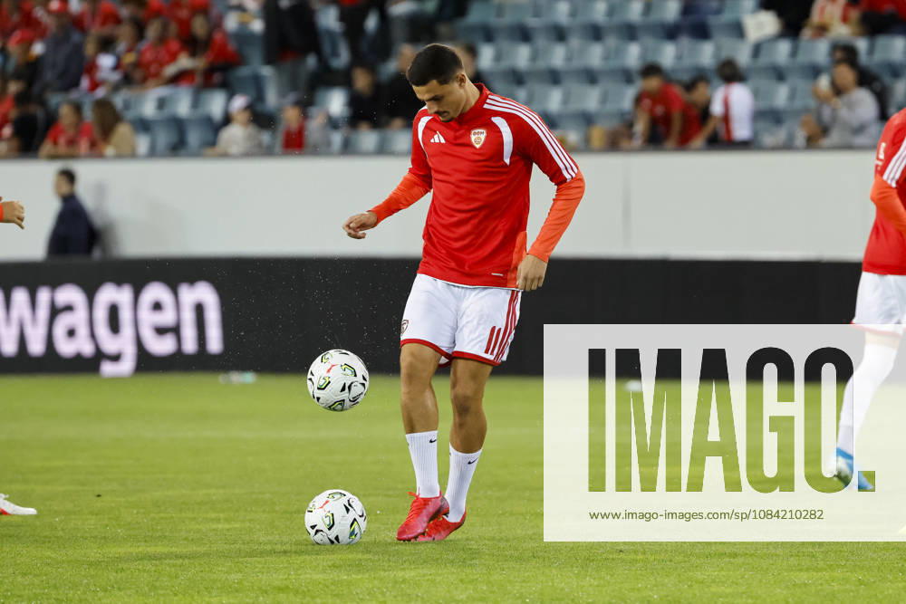 Elmin Rastoder, North Macedonia, No. 11, warming up before kickoff, Switzerland, UEFA, Nations League, Matchday 4, Switzerland vs. North Macedonia, October 6, 2026, Swissporarena, Lucerne, Switzerland