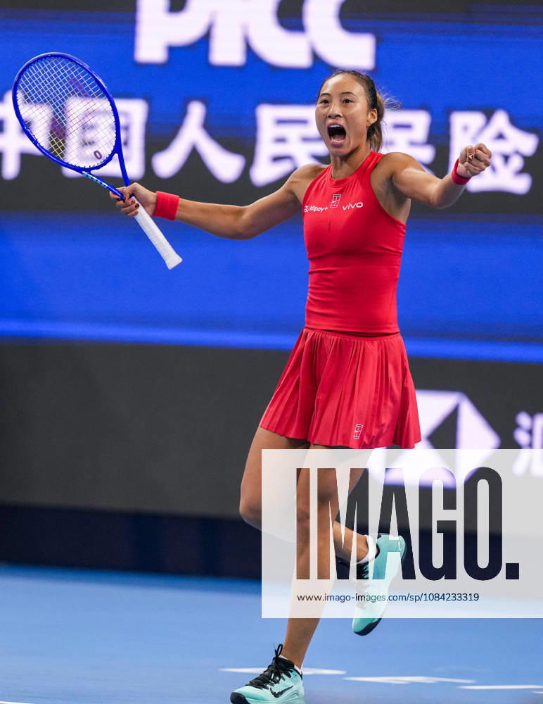 (261007) -- BEIJING, Oct. 7, 2026 -- Zheng Qinwen of China celebrates after winning the women s singles fourth round match between Zheng Qinwen of China and Alina Charaeva of Armenia at 2026 China Open tennis tournament in Beijing, China, Oct. 7, 2026. ) (SP)CHINA-BEIJING-TENNIS-CHINA OPEN-WOMEN S SINGLES (CN) SunxFei
