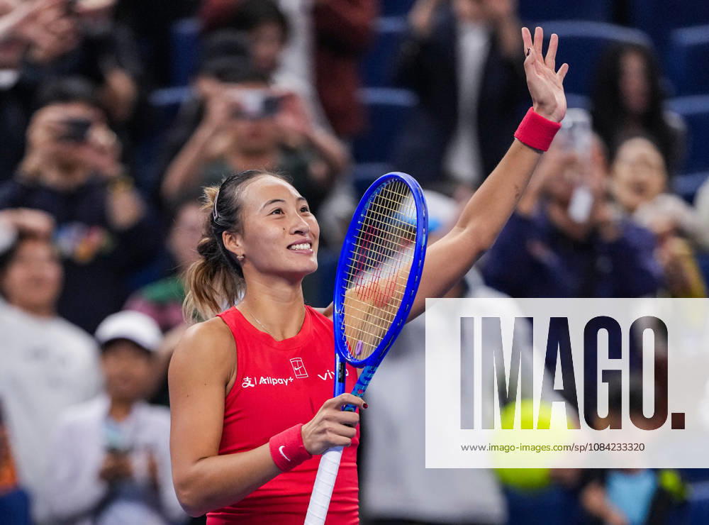 (261007) -- BEIJING, Oct. 7, 2026 -- Zheng Qinwen of China celebrates after winning the women s singles fourth round match between Zheng Qinwen of China and Alina Charaeva of Armenia at 2026 China Open tennis tournament in Beijing, China, Oct. 7, 2026. ) (SP)CHINA-BEIJING-TENNIS-CHINA OPEN-WOMEN S SINGLES (CN) SunxFei