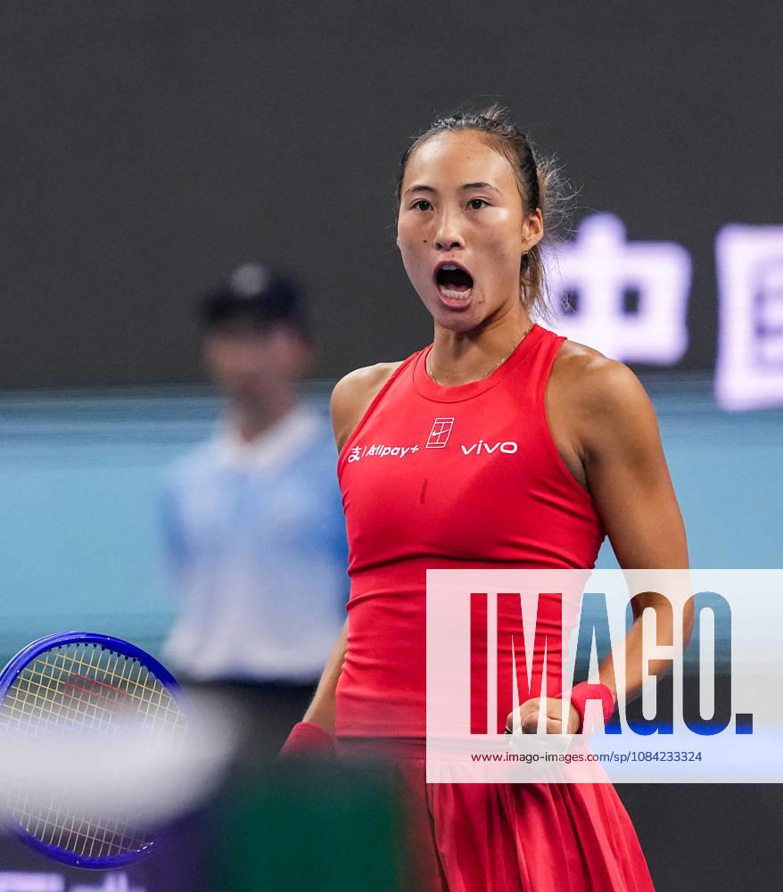 (261007) -- BEIJING, Oct. 7, 2026 -- Zheng Qinwen of China celebrates after winning the women s singles fourth round match between Zheng Qinwen of China and Alina Charaeva of Armenia at 2026 China Open tennis tournament in Beijing, China, Oct. 7, 2026. ) (SP)CHINA-BEIJING-TENNIS-CHINA OPEN-WOMEN S SINGLES (CN) SunxFei