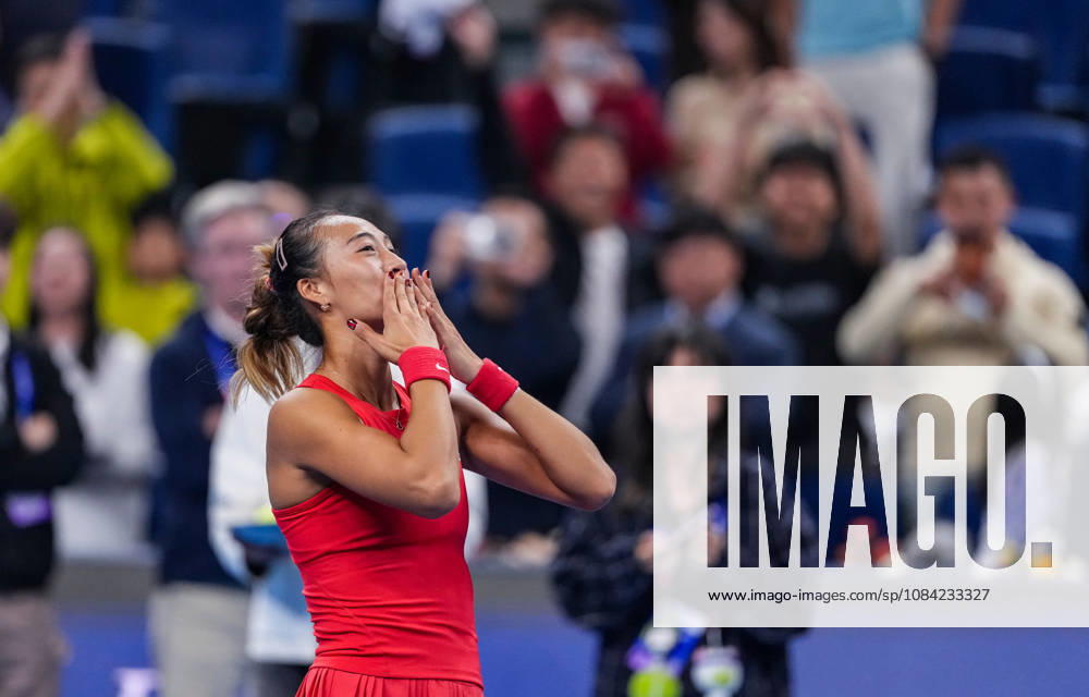 (261007) -- BEIJING, Oct. 7, 2026 -- Zheng Qinwen of China celebrates after winning the women s singles fourth round match between Zheng Qinwen of China and Alina Charaeva of Armenia at 2026 China Open tennis tournament in Beijing, China, Oct. 7, 2026. ) (SP)CHINA-BEIJING-TENNIS-CHINA OPEN-WOMEN S SINGLES (CN) SunxFei