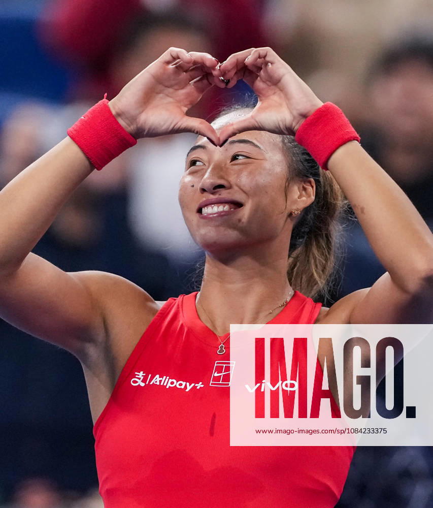 (261007) -- BEIJING, Oct. 7, 2026 -- Zheng Qinwen of China celebrates after winning the women s singles fourth round match between Zheng Qinwen of China and Alina Charaeva of Armenia at 2026 China Open tennis tournament in Beijing, China, Oct. 7, 2026. ) (SP)CHINA-BEIJING-TENNIS-CHINA OPEN-WOMEN S SINGLES (CN) SunxFei