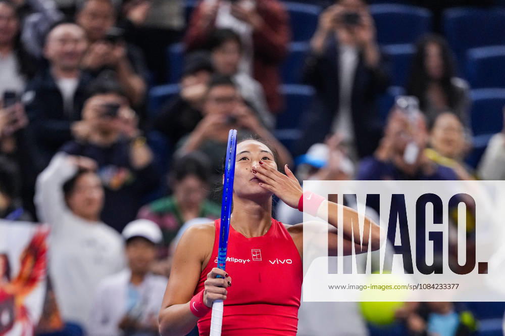 (261007) -- BEIJING, Oct. 7, 2026 -- Zheng Qinwen of China celebrates after winning the women s singles fourth round match between Zheng Qinwen of China and Alina Charaeva of Armenia at 2026 China Open tennis tournament in Beijing, China, Oct. 7, 2026. ) (SP)CHINA-BEIJING-TENNIS-CHINA OPEN-WOMEN S SINGLES (CN) SunxFei