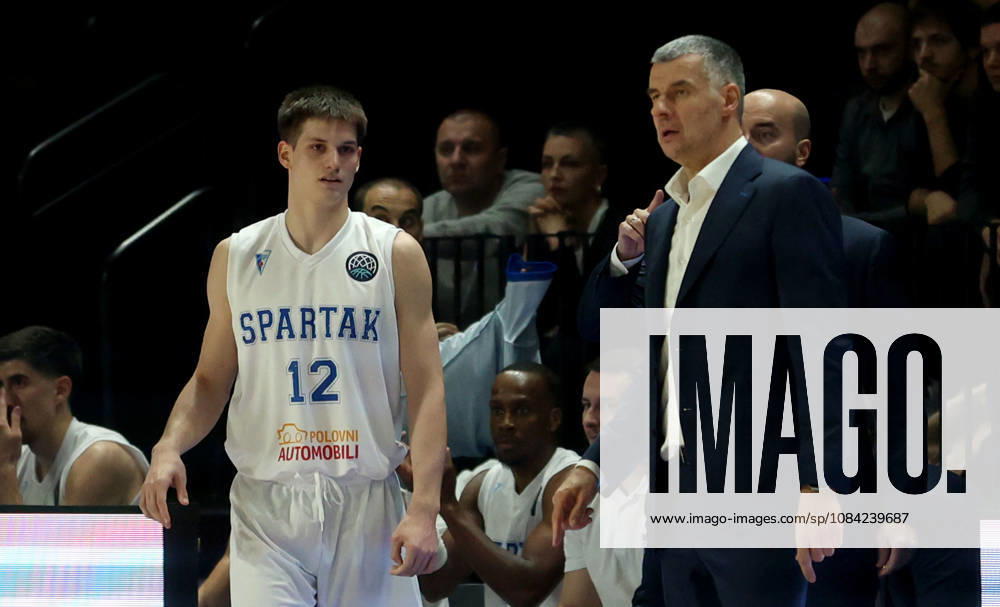 Subotica(Serbia) KK Spartak Subotica-SC Rasta Vechta men s Basketball Champions Leaugue Marko Tofoski(L),Vladimir Jovanovic(D R) Spartak coach :