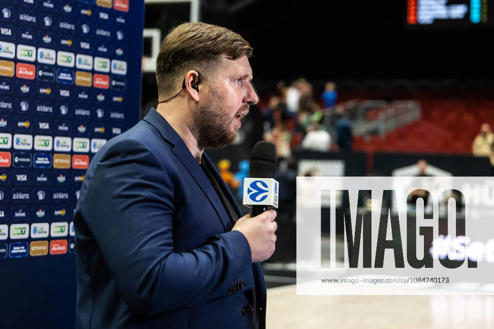 GER, BKT Eurocup, Basketball, Chemnitz, Niners Chemnitz vs. Neptunas Klaipeda, Gediminas Petrauskas, Neptunas Klaipeda coach, being interviewed at the Chemnitz Trade Fair, Chemnitz, Saxony, Germany