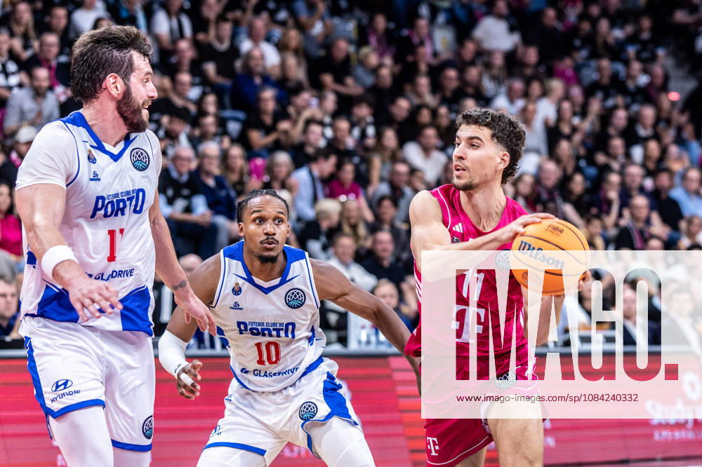 Aleksa Kovacevic, Telekom Baskets Bonn, 11 vs. James Woodard, FC Porto, 10; Miguel Queiroz, FC Porto, 11; Telekom Baskets Bonn vs. FC Porto, Basketball, Basketball Champions League, Matchday 1, 2026–2027, October 7, 2026 Telekom Baskets Bonn vs. FC Porto, Basketball, Basketball Champions League, Matchday 1, 2026–2027, October 7, 2026 Bonn