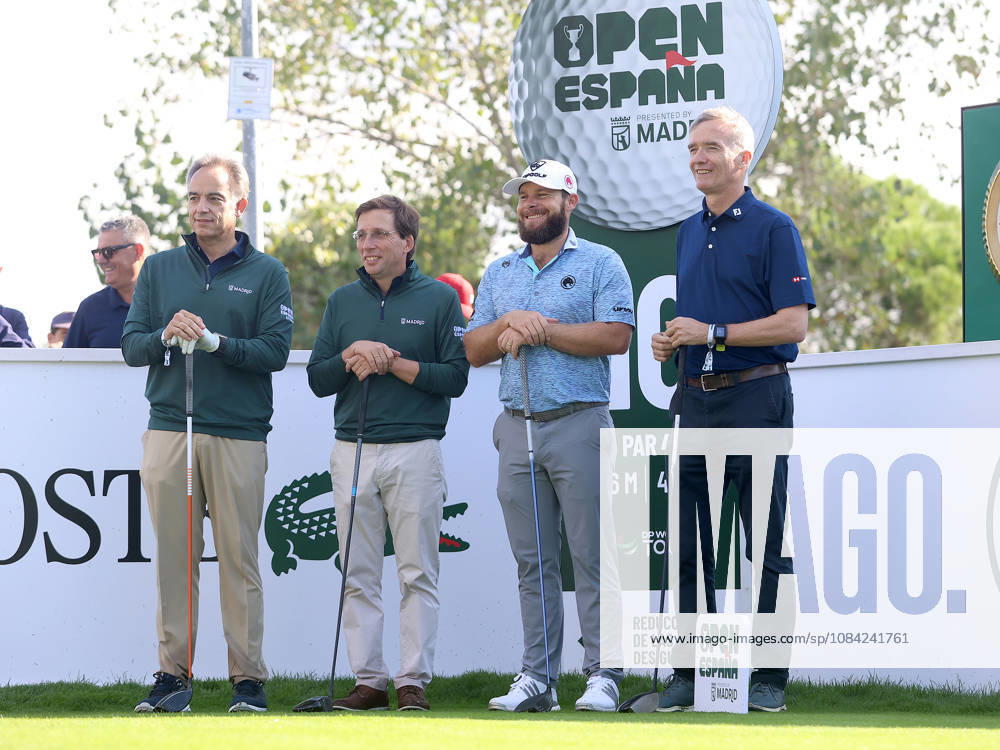 ESP Mutua Madrid Open Tennis Tournament: Tyrrell Hatton, the Mayor of Madrid, José Luis Martínez Almeida, and the British Ambassador to Spain, Sir Alex Ellis, during his participation in the Spanish Open Pro-Am, held at the Villa de Madrid Country Club on October 7, 2026, in Madrid, Spain Madrid Spain