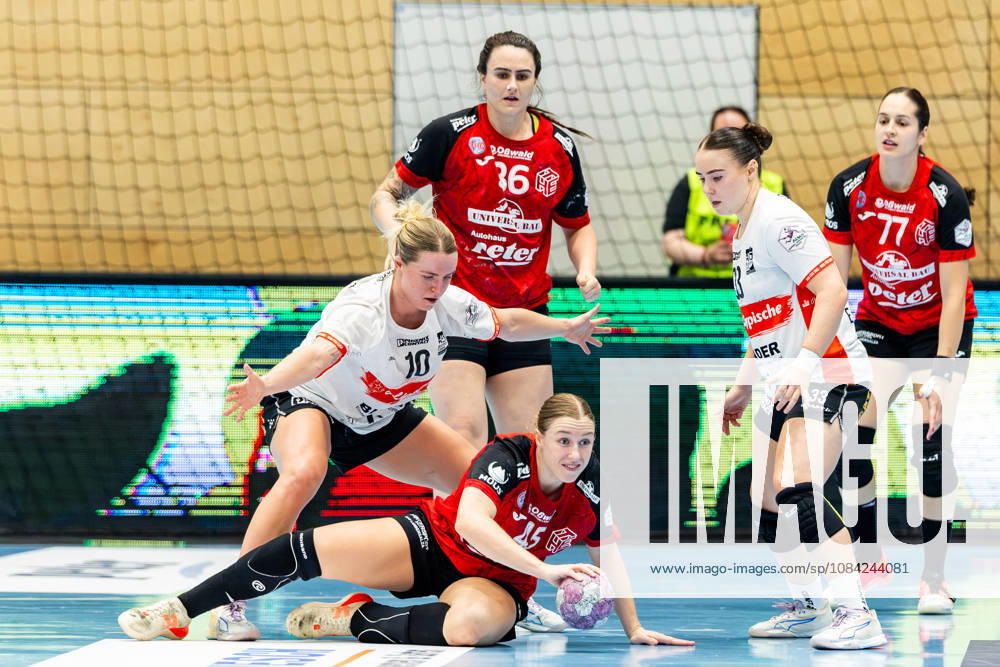 GER, Handball, Women, 2026–2027 Season, Alsco 1st Division, Matchday 5, Thüringer HC vs. HSG Blomberg Lippe, Maxi Muehlner (HSG Blomberg Lippe), Jolina Huhnstock (Thüringer HC), 45 99947 Bad Langensalza, Salza, Halle, Mehrz Sports Hall, Thuringia, Germany