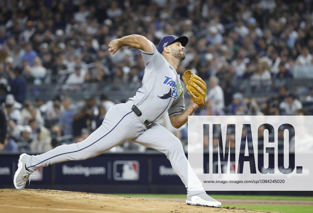 Tampa Bay Rays starting pitcher Nick Martinez (28) throws against the New York Yankees in the first inning of an MLB, Baseball Herren, USA American League Division Series playoff game at Yankee Stadium in New York City, on Wednesday, October 7, 2026. NYP20261007709 JOHNxANGELILLO