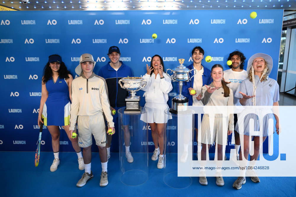 TENNIS AUSTRALIAN OPEN LAUNCH, Ball kids and guests pose for a photo during the launch of the 2027 Australian Open tennis tournament, in Melbourne, Thursday, October 8, 2026. ( NO ARCHIVING MELBOURNE VICTORIA Australia