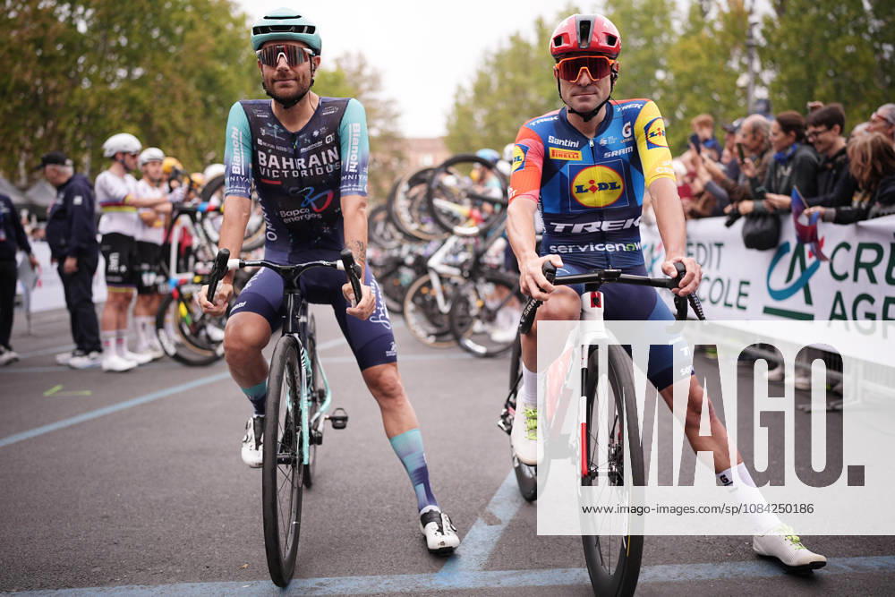 Last race for Italy s Jacopo Mosca of Lidl-Trek and Italy s Damiano Caruso of Bahrain Victorious during the 110th edition of the Gran Piemonte 2026 a 185 km one day race from Asti to Bra on October 08, 2026, Italy.