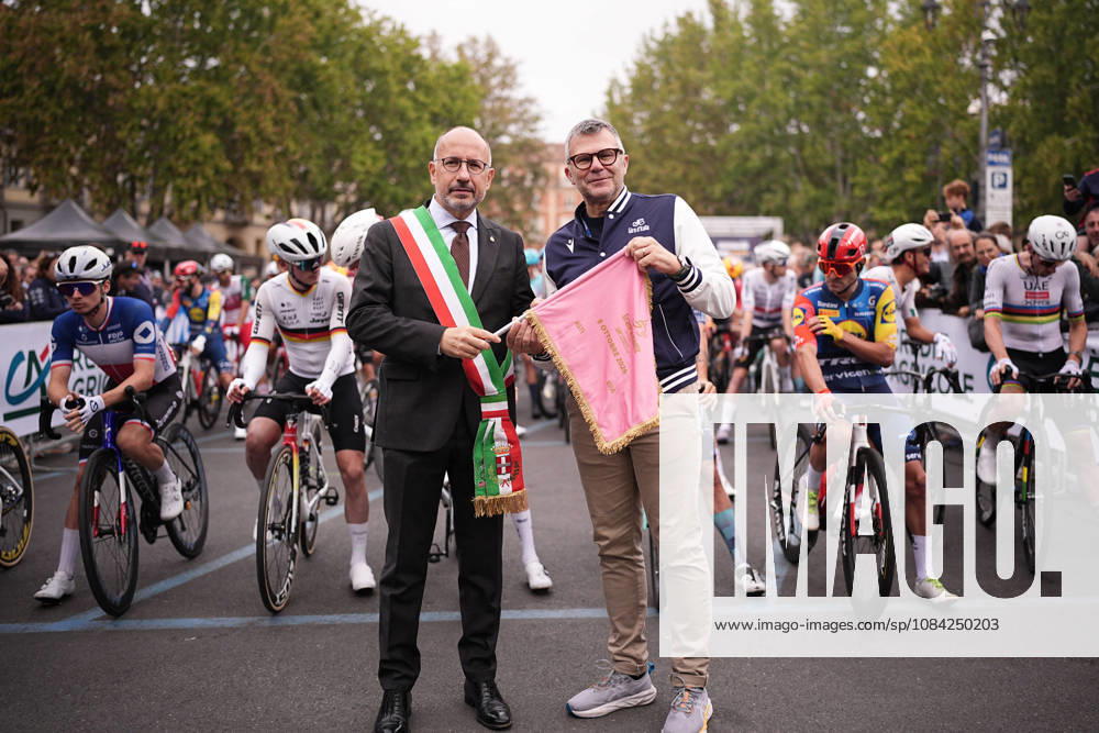 The flag for the start of the race during the 110th edition of the Gran Piemonte 2026 a 185 km one day race from Asti to Bra on October 08, 2026, Italy.