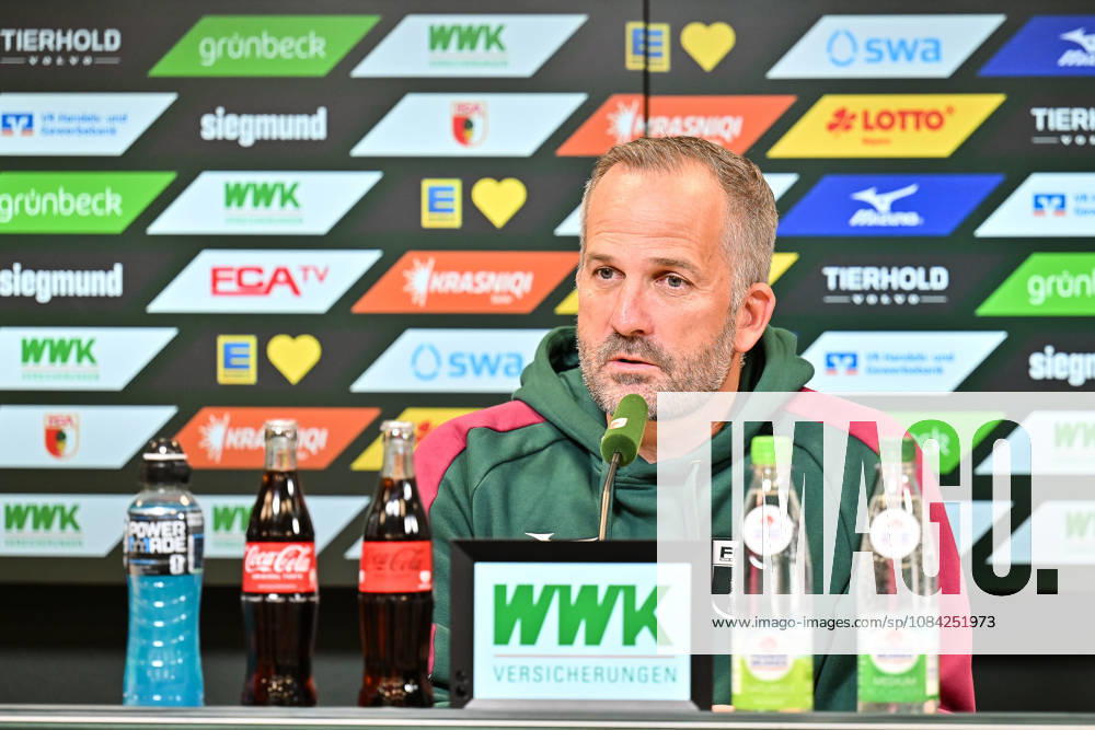 FC Augsburg Press Conference, October 8, 2026, AUGSBURG, GERMANY. Pictured: Manuel BAUM, FC Augsburg coach, at the press conference ahead of the Bundesliga match against FC Bayern.