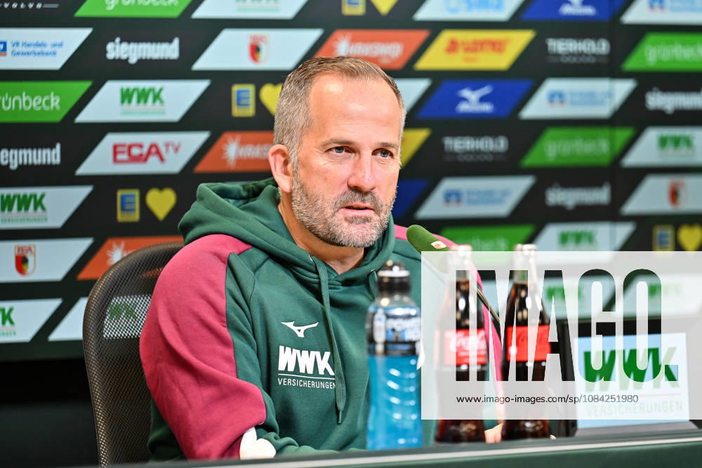 FC Augsburg Press Conference, October 8, 2026, AUGSBURG, GERMANY. Pictured: Manuel BAUM, FC Augsburg coach, at the press conference ahead of the Bundesliga match against FC Bayern.