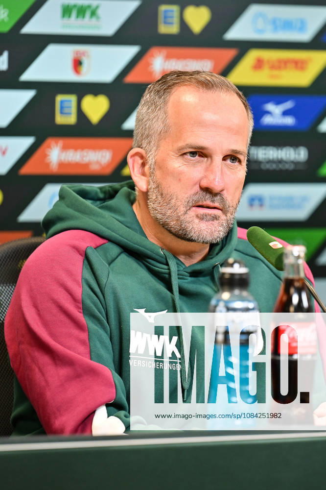 FC Augsburg Press Conference, October 8, 2026, AUGSBURG, GERMANY. Pictured: Manuel BAUM, FC Augsburg coach, at the press conference ahead of the Bundesliga match against FC Bayern.
