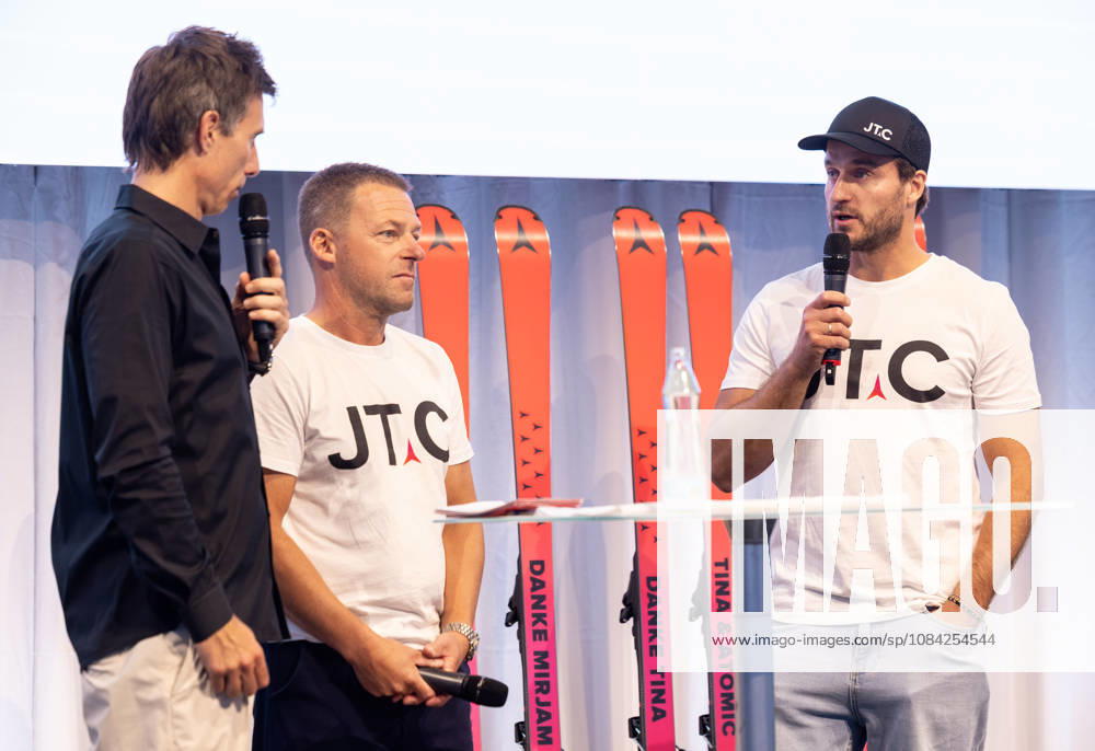 ALPINE SKIING - Atomic Media Day 2026 ALTENMARKT,AUSTRIA,08.OCT.26 - ALPINE SKIING - Atomic Media Day. Image shows presenter Christian Brugger, Juergen Graller and Daniel Danklmaier (Atomic). GEPAxpictures xHaraldxSteiner