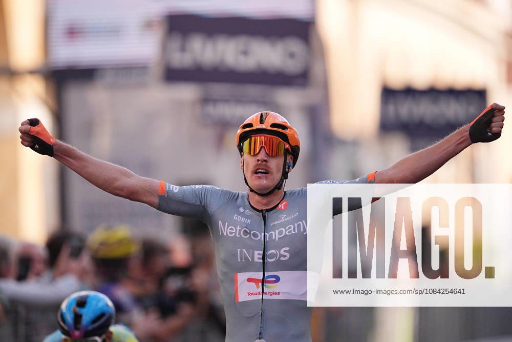 France s Dorian Godon of Netcompany INEOS winner of the race on the finish line during the 110th edition of the Gran Piemonte 2026 a 185 km one day race from Asti to Bra on October 08, 2026, Italy.