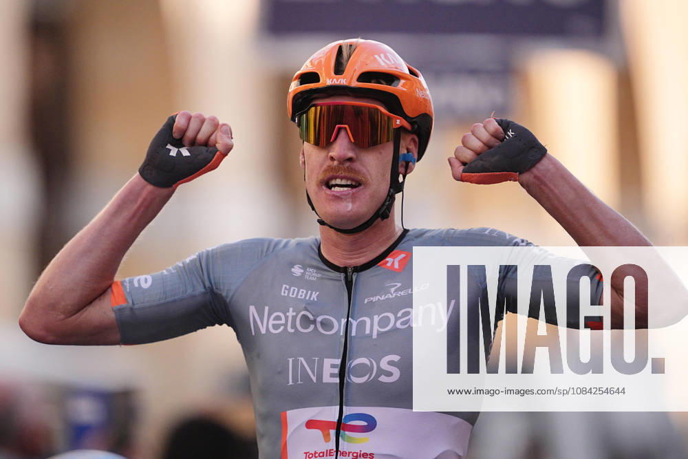 France s Dorian Godon of Netcompany INEOS winner of the race on the finish line during the 110th edition of the Gran Piemonte 2026 a 185 km one day race from Asti to Bra on October 08, 2026, Italy.