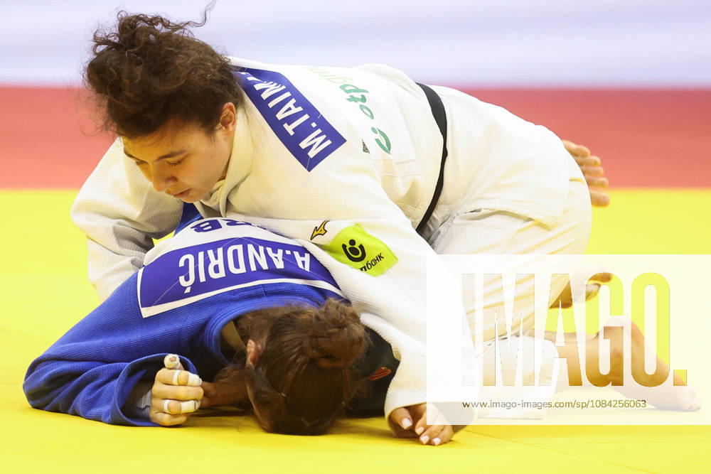 AZERBAIJAN, BAKU - OCTOBER 8, 2026: Madina Taimazova (top) of Russia and Aleksandra Andric of Serbia compete in their -70 kg bout as part of the 2026 World Judo Championships at the National Gymnastics Arena 2026 World Judo Championships In Baku - ZUMAt113 20261008_zaa_t113_484