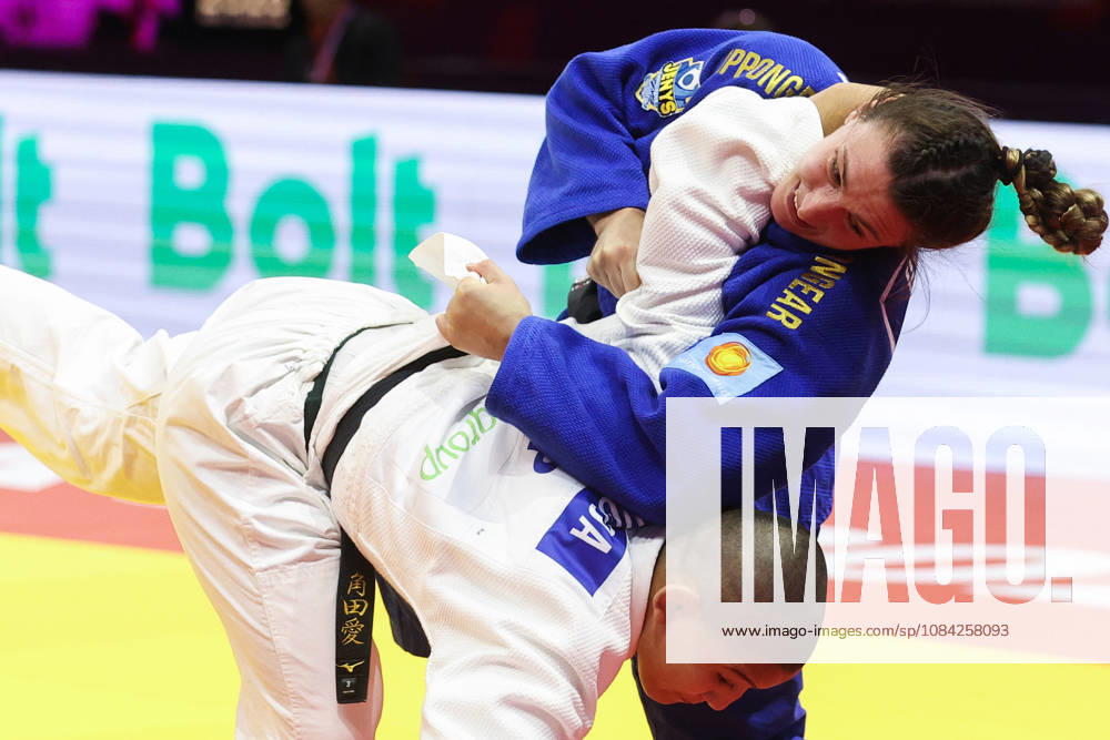 AZERBAIJAN, BAKU - OCTOBER 8, 2026: Michaela Polleres (top) of Austria and Ai Tsunoda Roustant of Spain compete in their -70 kg bout as part of the 2026 World Judo Championships at the National Gymnastics Arena 2026 World Judo Championships In Baku - ZUMAt113 20261008_zaa_t113_610