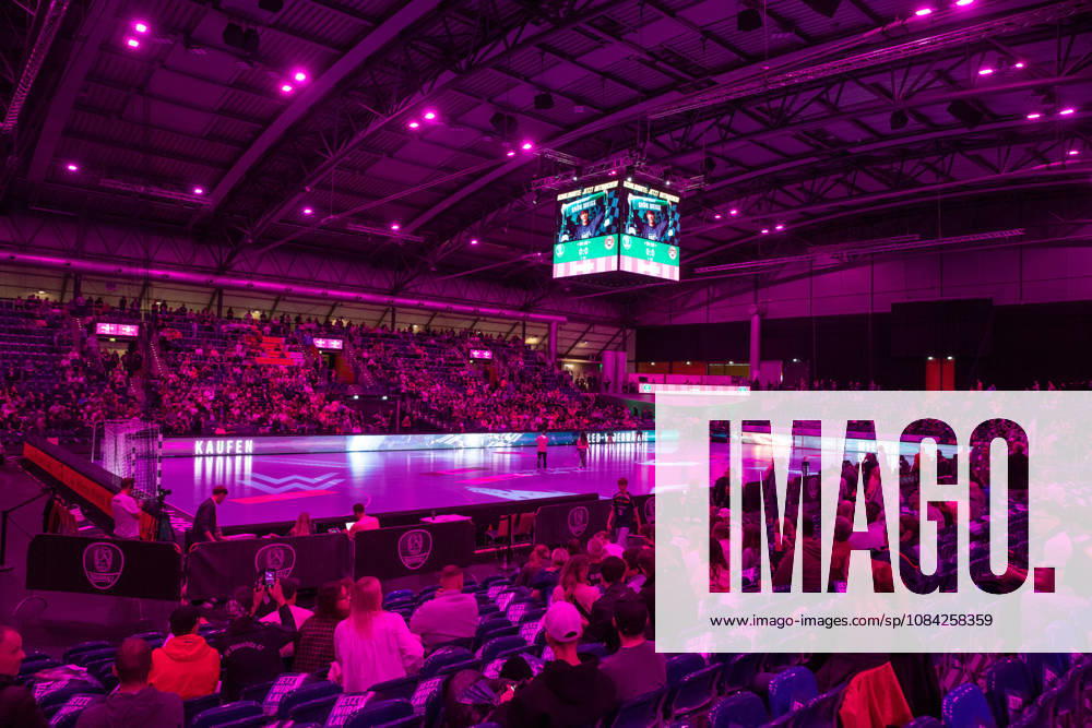 Handball, HBL2 SC DHfK Leipzig vs. TuS N Lübbecke, October 8, 2026—The arena bathed in pink light for PINK OCTOBER match day, raising awareness of the important issue of breast cancer screening. Handball, 2nd Bundesliga, 2026–2027 season, Matchday 7: SC DHfK Leipzig vs. TuS N Lübbecke on October 8, 2026, at the Quarterback Immobilien Arena in Leipzig