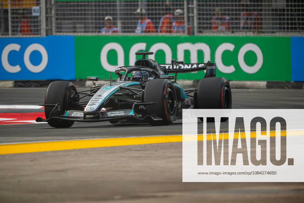 9th October 2026; Marina Bay, Singapore; Formula 1, Singapore Grand Prix, Free Practice and Sprint Qualifying Day; George Russell (63) of Great Britain and Mercedes-AMG PETRONAS Formula One Team takes a tight chicane DavidxAsh