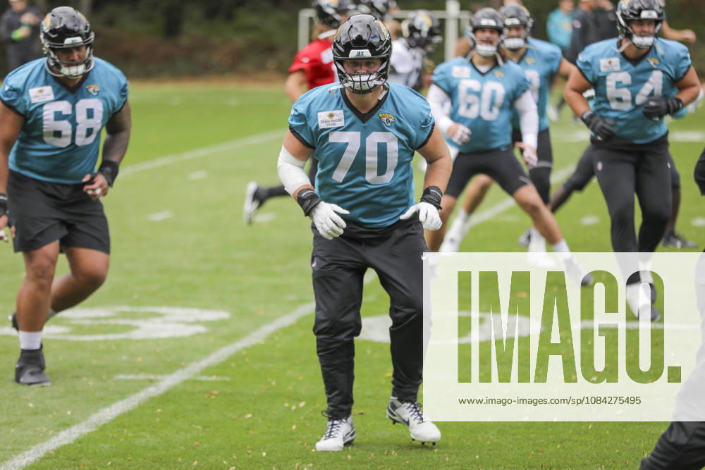 training with the team Cole van Lanen of the Jacksonville Jaguarsduring the Jacksonville Jaguars team practise and media as part of the London NFL, American Football Herren, USA Series 2026, at the Grove, Chandler’s Cross, Hertfordshire, England, on 09 October 2026. Jody Demay - Davies SPP