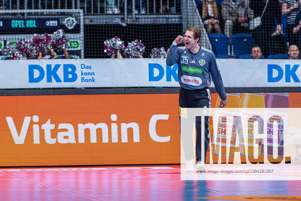 Joel Birlehm, TSV Hannover Burgdorf, No. 35 (left), TSV Hannover Burgdorf (green) vs. SG Flensburg Handewitt (blue) on Matchday 8 of the 2026–2027 season in the Opel Handball Bundesliga on October 9, 2026, ZAG Arena Hannover, GER,