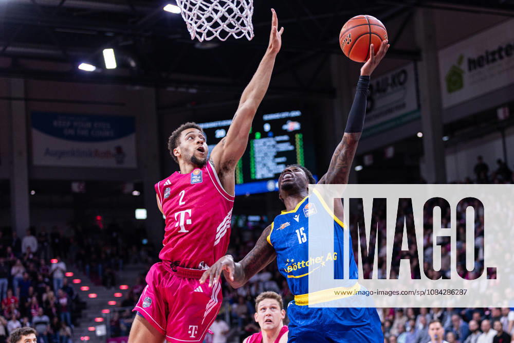 EasyCredit Basketball Bundesliga, Telekom Baskets Bonn vs. Science City Jena, October 9, 2026: Sacar Anim (Science City Jena) 15 and Alijah Comithier (Telekom Baskets Bonn) 2 easyCredit Basketball Bundesliga, Telekom Baskets Bonn vs. Science City Jena, October 9, 2026, Telekom Dome Bonn