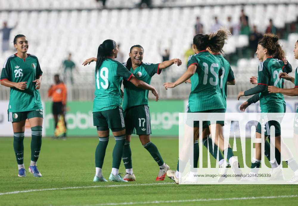 Algerie vs Republique centrafricaine feminine (Qualifications JO Belloumou Ines (L) Joueuse d Algerie celebre le Bute contre Republique centrafricaine, lors du match Algerie contre Republique centrafricaine feminine, Qualifications JO Los Angeles 2028, au Stade de 5 Juillet a Alger, en Algerie, le 09 Octobre 2026 (Photo By Billel Bensalem APPImages) Alger Algerie