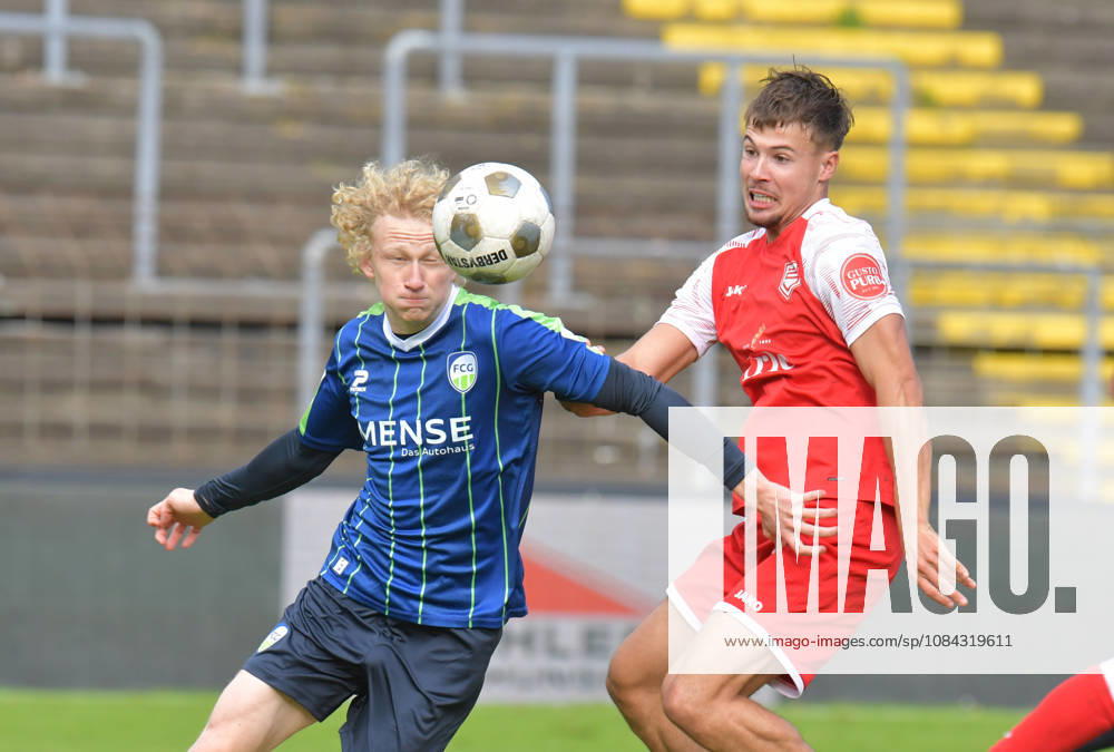 GER, Soccer, Regionalliga West, 2026–2027 Season, Matchday 12, Ohlendorf Stadium in Heidewald, Gütersloh FC vs. SF Siegen 0–5, Niklas Frese (FC Gütersloh, left) vs. Tim Arnold (SF Siegen), action, duel, tackle