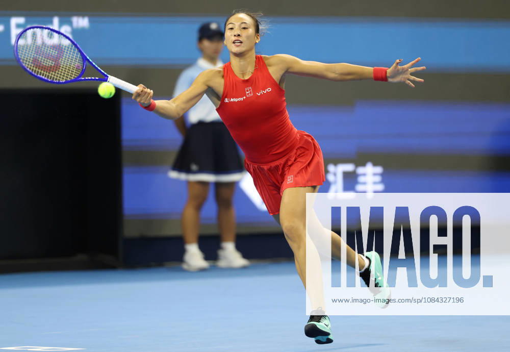 (261010) -- BEIJING, Oct. 10, 2026 -- Zheng Qinwen hits a return during the women s singles semifinal between Zheng Qinwen of China and Elise Mertens of Belgium at 2026 China Open tennis tournament in Beijing, China, Oct. 10, 2026. ) (SP)CHINA-BEIJING-TENNIS-CHINA OPEN-WOMEN S SINGLES-SEMIFINAL (CN) ZhangxChenlin