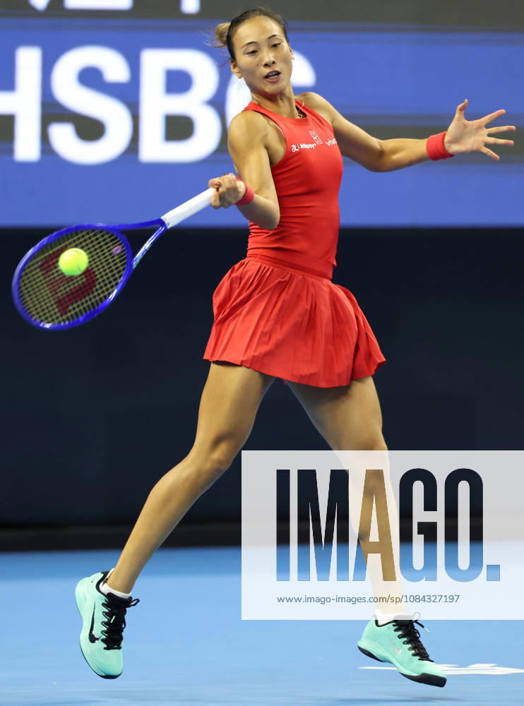 (261010) -- BEIJING, Oct. 10, 2026 -- Zheng Qinwen hits a return during the women s singles semifinal between Zheng Qinwen of China and Elise Mertens of Belgium at 2026 China Open tennis tournament in Beijing, China, Oct. 10, 2026. ) (SP)CHINA-BEIJING-TENNIS-CHINA OPEN-WOMEN S SINGLES-SEMIFINAL (CN) ZhangxChenlin