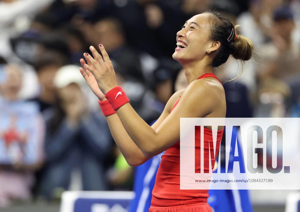 (261010) -- BEIJING, Oct. 10, 2026 -- Zheng Qinwen celebrates after the women s singles semifinal between Zheng Qinwen of China and Elise Mertens of Belgium at 2026 China Open tennis tournament in Beijing, China, Oct. 10, 2026. ) (SP)CHINA-BEIJING-TENNIS-CHINA OPEN-WOMEN S SINGLES-SEMIFINAL (CN) ZhangxChenlin