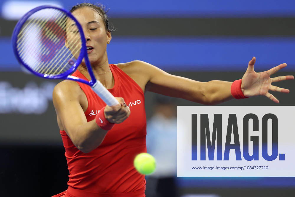 (261010) -- BEIJING, Oct. 10, 2026 -- Zheng Qinwen hits a return during the women s singles semifinal between Zheng Qinwen of China and Elise Mertens of Belgium at 2026 China Open tennis tournament in Beijing, China, Oct. 10, 2026. ) (SP)CHINA-BEIJING-TENNIS-CHINA OPEN-WOMEN S SINGLES-SEMIFINAL (CN) ZhangxChenlin