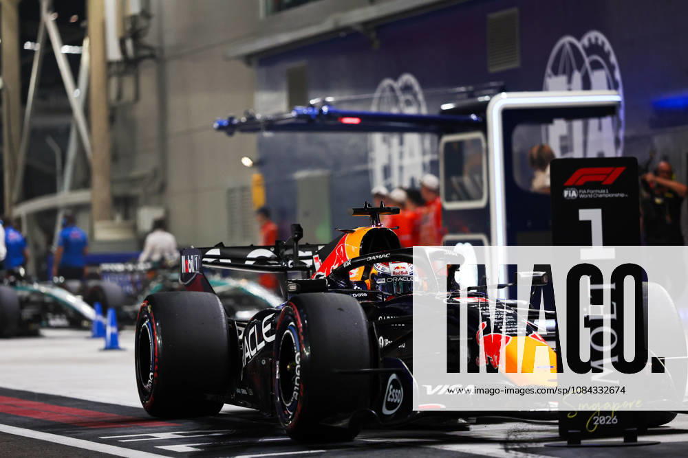 Max Verstappen of the Netherlands and Oracle Red Bull Racing at Parc Ferme after winning qualifying for F1 Grand Prix race of Singapore at Marina Bay Street Circuit on October 10, 2026 in Singapore, Singapore. (Photo by Qian Jun SPP-Paddocker)
