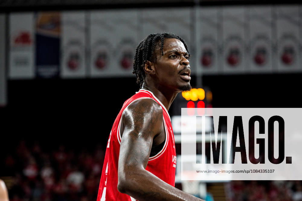 Bamberg, Germany, October 10, 2026; easyCredit BBL 2026–2027, Matchday 5; BMA365 Bamberg Baskets vs. Syntainics MBC; Pictured: Trevon Scott of Bamberg with a furious expression; Brose Arena, Bavaria