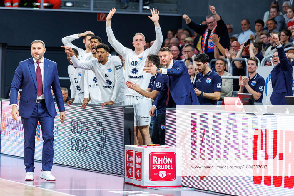Team, squad, cheering, cheers, positive emotions, positive emotion, BMA365 Bamberg Baskets vs. Syntainics MBC, basketball, easyCredit BBL, Matchday 5, October 10, 2026 BMA365 Bamberg Baskets vs. Syntainics MBC, basketball, easyCredit BBL, Matchday 5, October 10, 2026 Bamberg