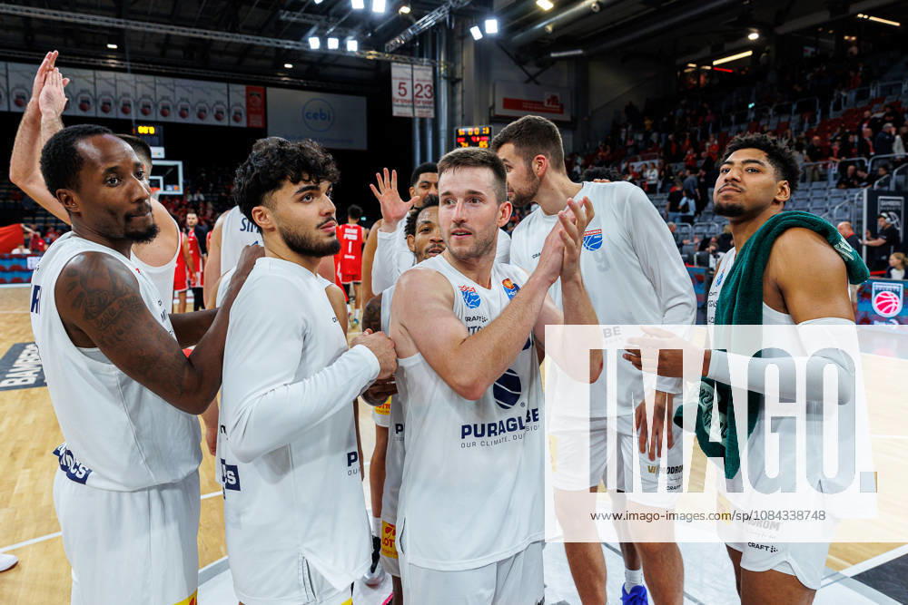 Team, squad, cheering, celebration, positive emotions, positive emotion, end of the game, BMA365 Bamberg Baskets vs. Syntainics MBC, basketball, easyCredit BBL, Matchday 5, October 10, 2026 BMA365 Bamberg Baskets vs. Syntainics MBC, basketball, easyCredit BBL, Matchday 5, October 10, 2026 Bamberg