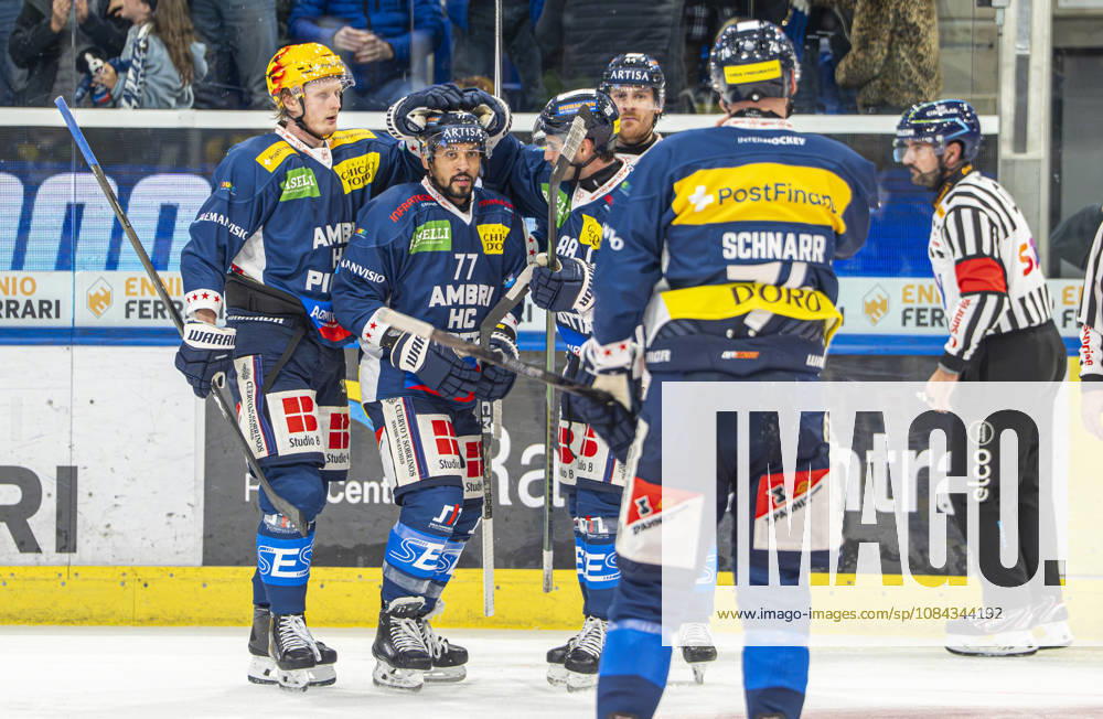 Quinto, Gottardo Arena, NL: HC Ambri Piotta vs. SC Bern 77; Michael Joly of Ambri celebrates his goal at the Gottardo Arena in Quinto, Ticino, Switzerland