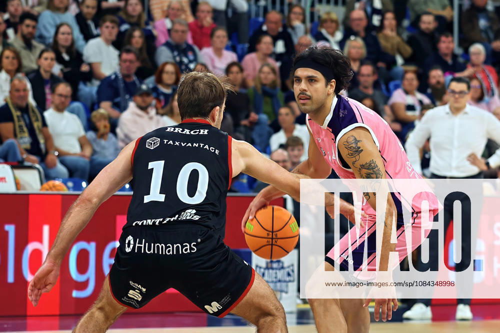 From left in a one-on-one matchup: Sebastian Brach (SBB Baskets Wolmirstedt), 10, Erol Ersek (MLP Academics Heidelberg), 11 GER BBL MLP Academics Heidelberg vs. SBB Baskets Wolmirstedt, Basketball Barmer 2, Basketball Bundesliga ProA, Matchday 4, 2026–2027 Season, October 10, 2026, GER, MLP Academics Heidelberg vs. SBB Baskets Wolmirstedt, Basketball Barmer 2 Basketball Bundesliga ProA Matchday 4, 2026–2027 season, October 10, 2026, Heidelberg