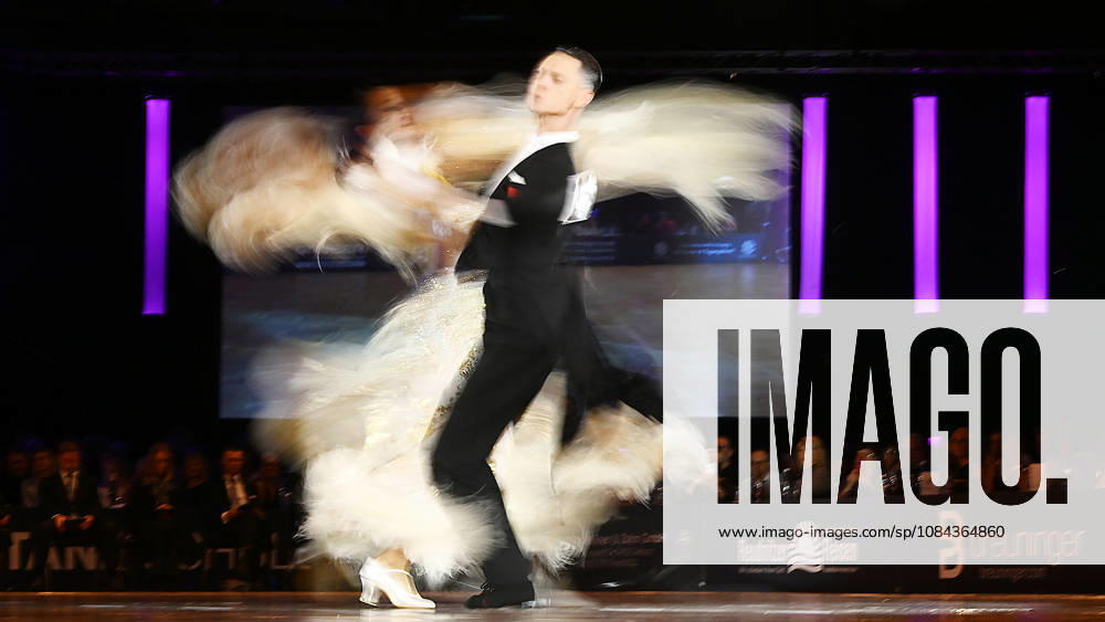 2026 World Standard Dance Championships in Leipzig, WDSF World Championships, October 10, 2026. Winners of the World Dance Championships in Leipzig on October 10, 2026: Gold medalists Vadim Shurin and Anastasia Meshkova from Latvia in action in Leipzig, Saxony, Germany, at the Leipzig Exhibition Center (Neue Messe Leipzig).