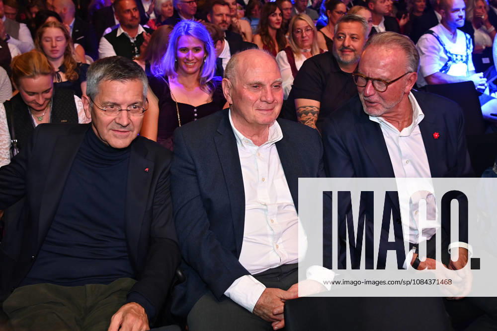 From left: Herbert HAINER, President of Bayern Munich; Uli HOENESS, Honorary President of Bayern Munich; Karl Heinz RUMMENIGGE, former CEO; Bavarian Sports Award 2026 at BMW Welt, Red Carpet on October 10, 2026