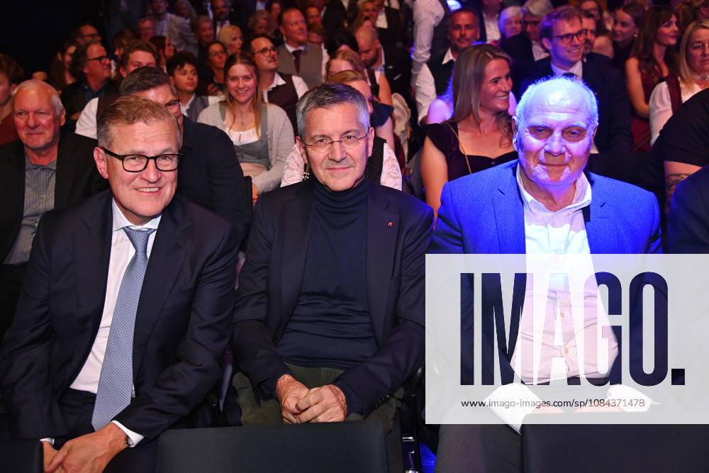From left: Jan Christian DREESEN, CEO of FCB; Herbert HAINER, President of Bayern Munich; Uli HOENESS, Honorary President of Bayern Munich; 2026 Bavarian Sports Award at BMW Welt, Red Carpet on October 10, 2026