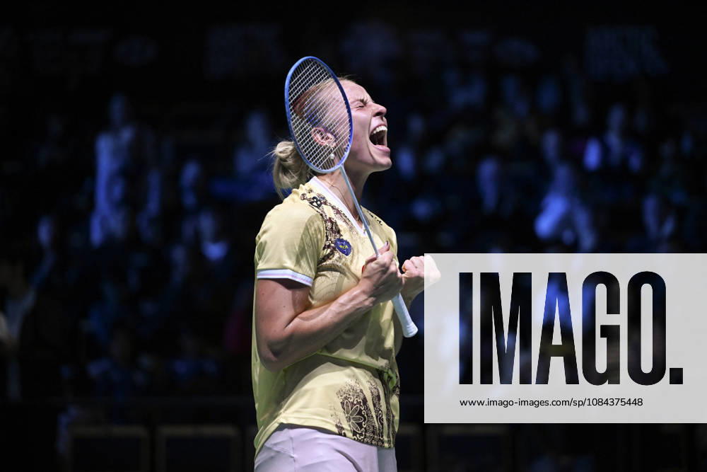 Mia Blichfeldt of Denmark reacts after winning women s singles match against Ratchanok Intanon of Thailand (not pictured) during the finals at the badminton Clash of Clans Arctic Open 2026 tournament in Vantaa, Finland, on October 11, 2026. - ANTTI AIMO-KOIVISTO Finland 8ivq7ywf1is